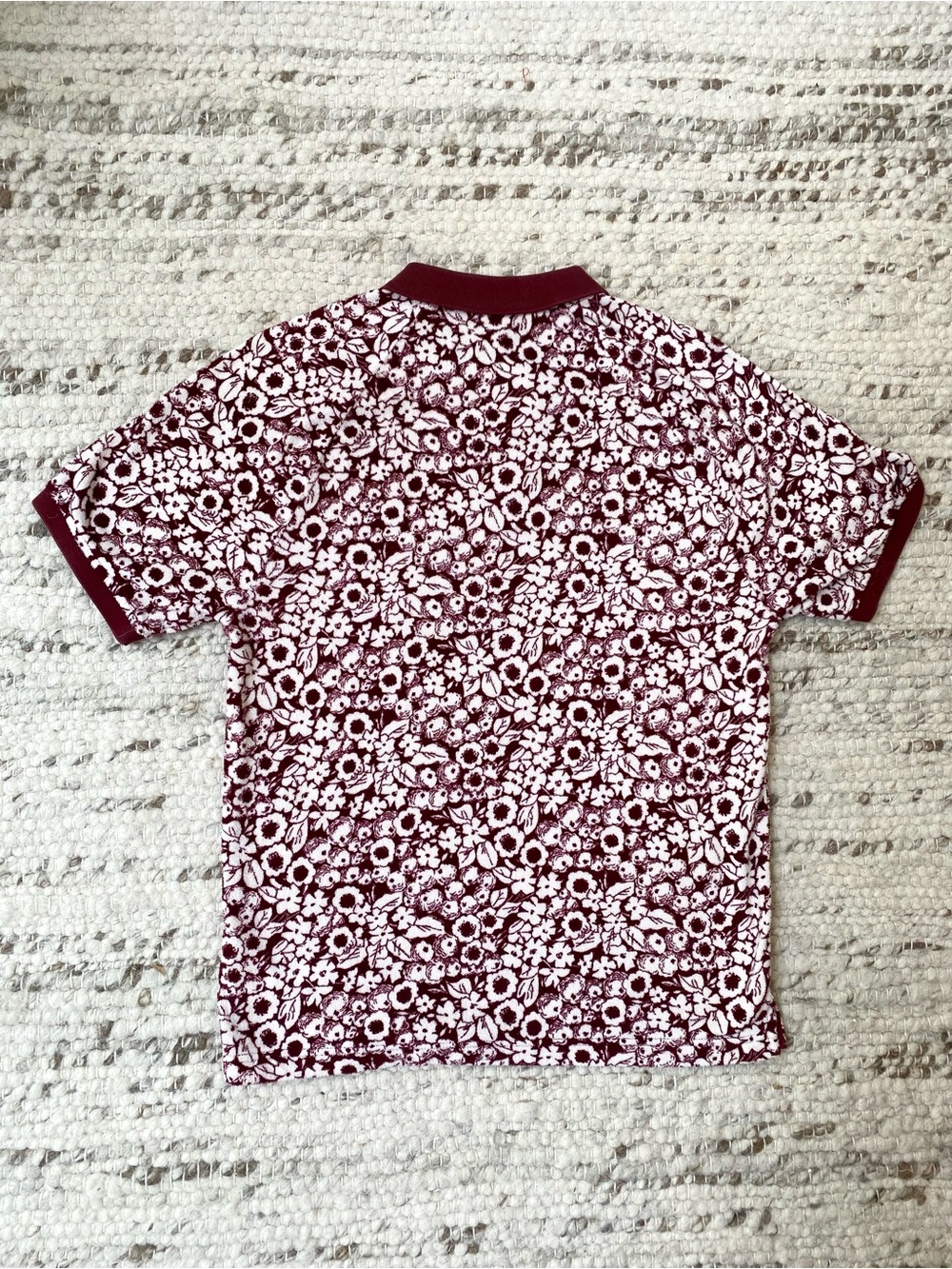J.Crew NWOT Burgundy Cream Floral Terry Polo Shirt M - Picture 4 of 8